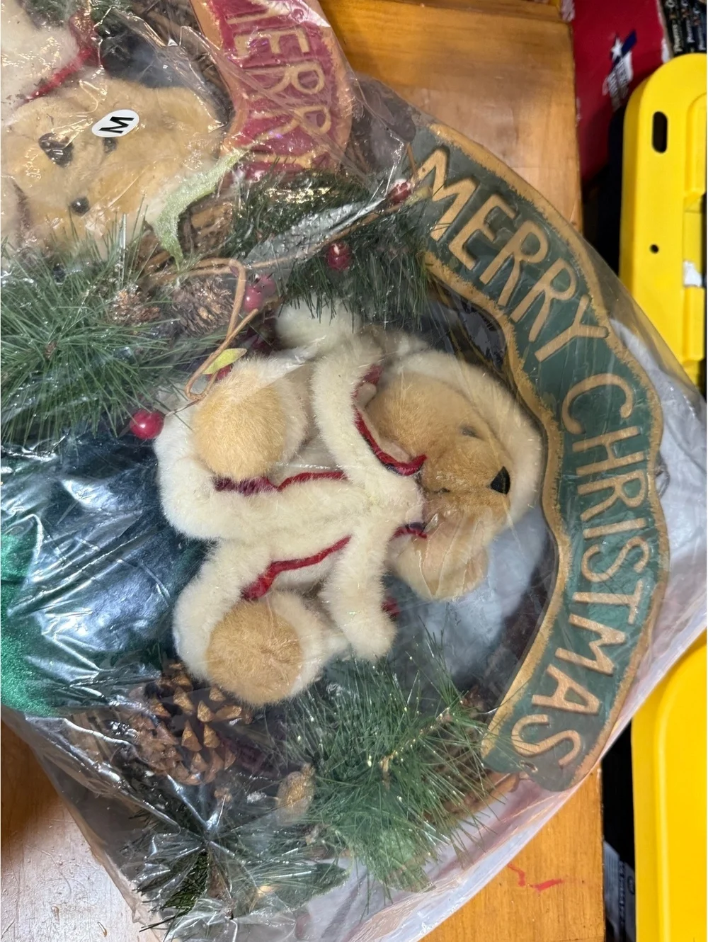 2 Christmas Holiday Decorative Wreath with Plush Bears and Pine Cones